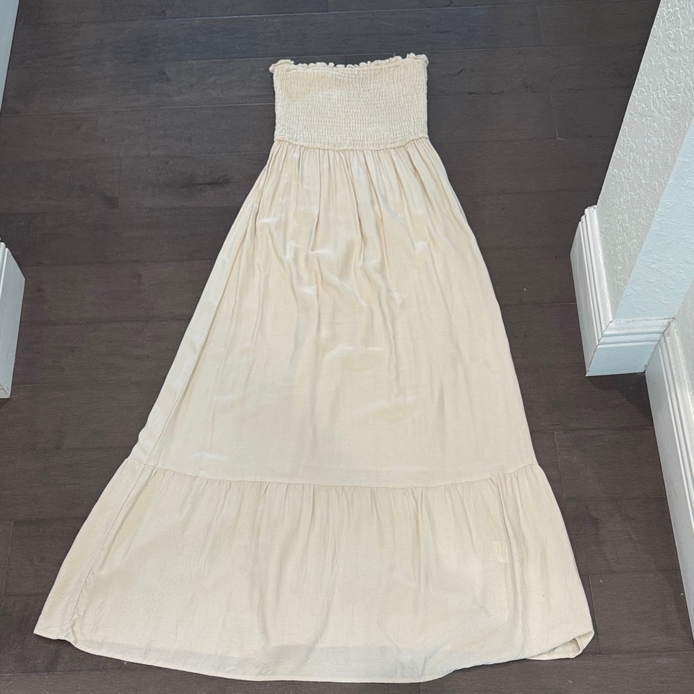Smocked Strapless Maxi Dress in Light Cream